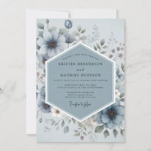 Schieferblaue träumerische Blumenhochzeit Einladung