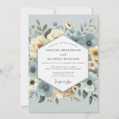 Schieferblaue Traumhochzeit mit Blumen Einladung (Vorderseite)