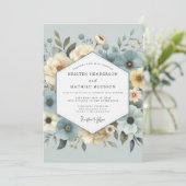 Schieferblaue Traumhochzeit mit Blumen Einladung (Stehend Vorderseite)