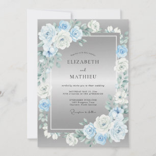 Schieferblaue üppige Blütenhochzeit Einladung