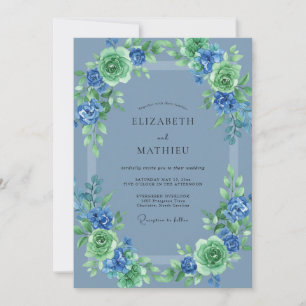 Schieferblaue üppige botanische Hochzeit Einladung