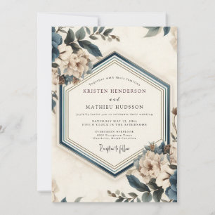 Schieferblaue Vintage-Bloom-Hochzeit Einladung