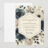 Schieferblaue Vintage-Flora-Hochzeit Einladung (Vorne/Hinten)