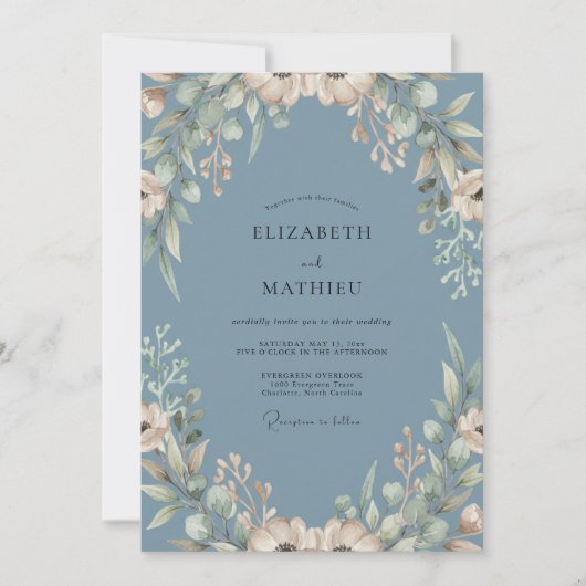 Schieferblaue whimsical Bloom Hochzeit Einladung (Vorderseite)