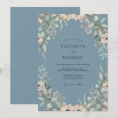 Schieferblaue whimsical Bloom Hochzeit Einladung (Vorne/Hinten)