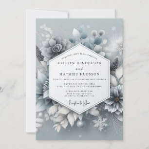 Schieferblaue Winterhochzeitblüte Einladung