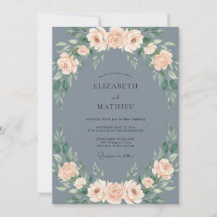 Schieferblaue zarte florale Hochzeit Einladung