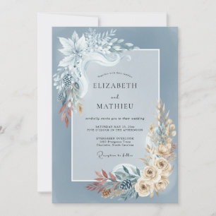 Schieferblaue zeitlose Winterhochzeit Einladung