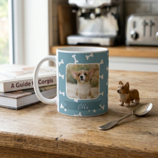 Schieferblaues Hundeknochen-Muster Haustier-Foto Kaffeetasse
