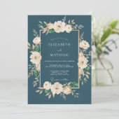 Schiefercreme-Ranunculus-Eukalyptus-Hochzeit Einladung (Stehend Vorderseite)