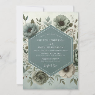 Schieferfarbene Botanische Hochzeit Einladung