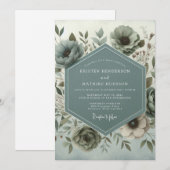 Schieferfarbene Botanische Hochzeit Einladung (Vorne/Hinten)