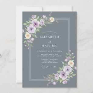 Schieferfarbene Botanische Umarmung Hochzeit Einladung