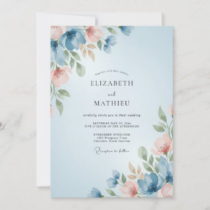 Schieferfarbene gedämpfte Mauve-Blatt-Hochzeit Einladung