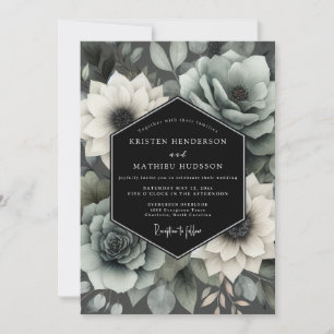 Schieferfarbene malerische Anemonen-Hochzeit Einladung