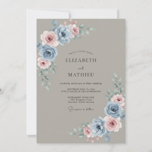 Schieferfarbene Malven-Pfingstrosen-Hochzeit Einladung