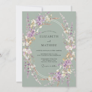 Schieferfarbene Malven-Wildblumen-Hochzeit Einladung