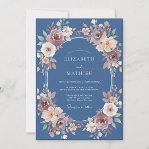 Schieferfarbene Mauve-Kranz-Hochzeit Einladung