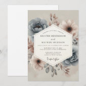Schieferfarbene verträumte Floral-Hochzeit Einladung (Vorne/Hinten)