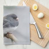 Schieferfarbener, dunkel-Mit Augen Junco auf der B Geschirrtuch (Viertel Falte)