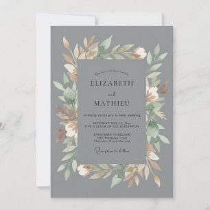 Schiefergoldene Aquarell-Blumenhochzeit Einladung
