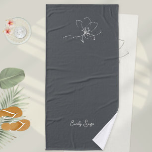 Schiefergraue Elfenbein-Blumen-Linienkunst Minimal Badehandtuch