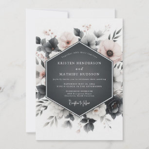 Schiefergraue florale Eleganz Hochzeit Einladung