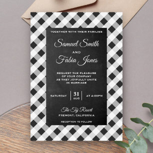 Schiefergraue Gingham-Kreidetafel-Hochzeits-Einlad Einladung