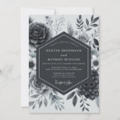 Schiefergraue launische Floral-Hochzeit Einladung (Vorderseite)