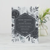 Schiefergraue launische Floral-Hochzeit Einladung (Stehend Vorderseite)