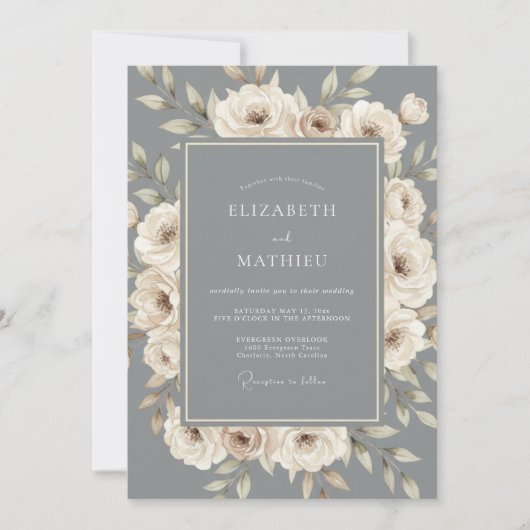 Schiefergraue opulente Hochzeit Einladung (Vorderseite)