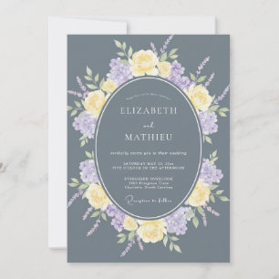 Schiefergraue ruhige Blumenhochzeit Einladung