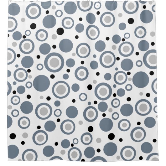 Schiefergraue schwarze Polka-Punkte Duschvorhang (Vorderseite)