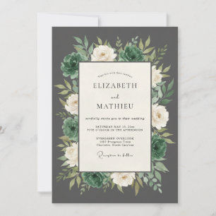 Schiefergraue üppige botanische Hochzeit Einladung