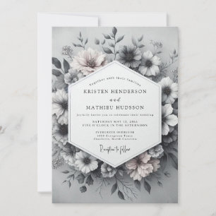 Schiefergraue zauberhafte Vintage-Hochzeit Einladung