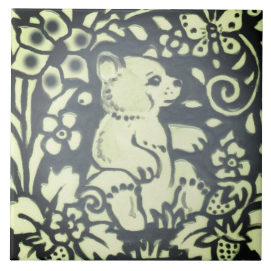 Schiefergrauer Bärenkub Flora Wald Natur Fliese (Vorderseite)