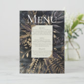 Schiefergraues, vergoldetes Menü, Bouquet, Einladung (Stehend Vorderseite)