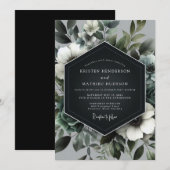Schiefergrüne florale Hochzeit Einladung (Vorne/Hinten)