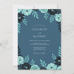 Schiefergrüne Teal-Ranunculus-Eukalyptus-Hochzeit Einladung