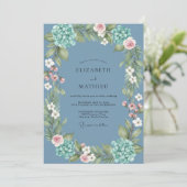 Schieferhydrangeen-Kranz-Hochzeit Einladung (Stehend Vorderseite)