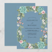 Schieferhydrangeen-Kranz-Hochzeit Einladung (Vorne/Hinten)