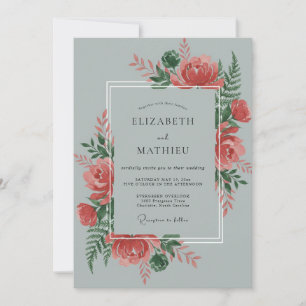 Schieferkorallen-Blatt-Hochzeit Einladung