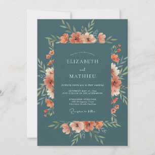 Schieferkorallen-Wildblumen-Hochzeit Einladung