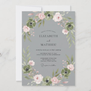 Schieferrosa Blütenhochzeit Einladung