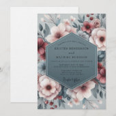 Schieferrosa Pastorale Blütenhochzeit Einladung (Vorne/Hinten)
