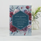Schieferrote düstere Flora-Hochzeit Einladung (Stehend Vorderseite)
