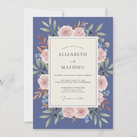 Schieferrote Hochzeit mit Blättern Einladung (Vorderseite)