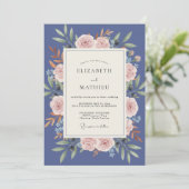 Schieferrote Hochzeit mit Blättern Einladung (Stehend Vorderseite)