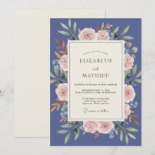 Schieferrote Hochzeit mit Blättern Einladung (Vorne/Hinten)