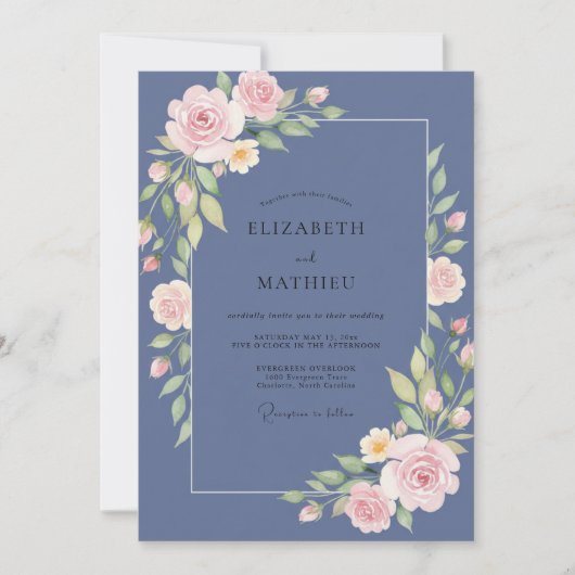 Schieferrote Hochzeit mit Eukalyptus Einladung (Vorderseite)